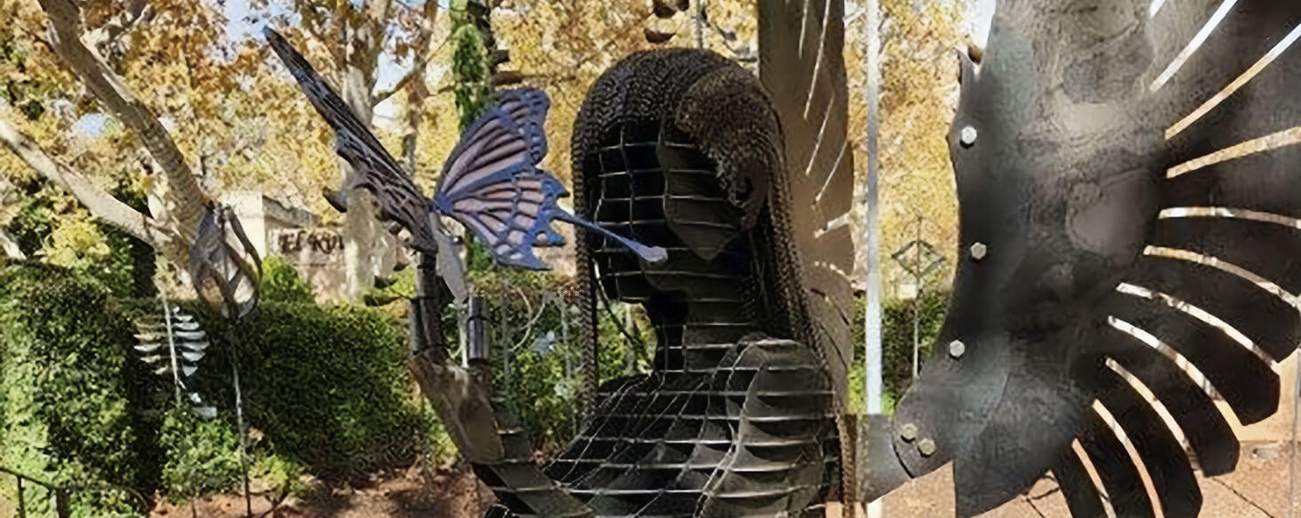 Outdoor metal sculpture in Sedona Arizona's Arts & Crafts Village